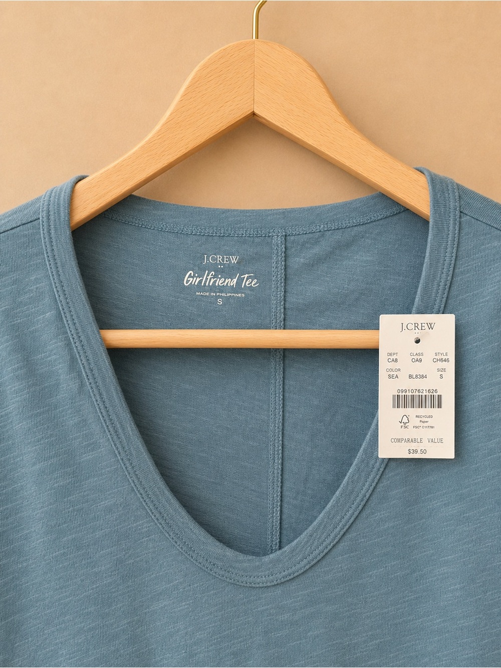 J. Crew The girlfriend tee 100% cotton women tee in Dusty Blue- Brand new ✨